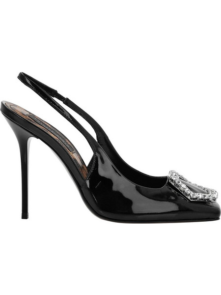 Philipp Plein Γόβες Slingback Λουστρίνι με Τακούνι Στιλέτο με Στρας Μαύρες WSD0468-PLE077N-02