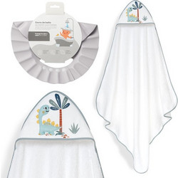 Interbaby Dino Σετ Βρεφικό Μπουρνούζι Κάπα Λευκό Γκρι 100x100cm 3τμχ