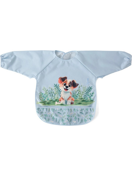 Kiokids Dog Αδιάβροχη Σαλιάρα Ποδιά με Αυτοκόλλητο Τσέπη & Μανίκια 6m+ Γαλάζια
