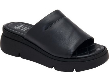 Scholl Ανατομικές Καλοκαιρινές Γυναικείες Πλατφόρμες Χαμηλές Δερμάτινες Μαύρες F3051-1100