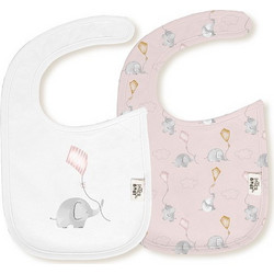 Interbaby Elefante Cometa Σετ Σαλιάρες από 100% Βαμβάκι με Αυτοκόλλητο Λευκή Ροζ 2τμχ
