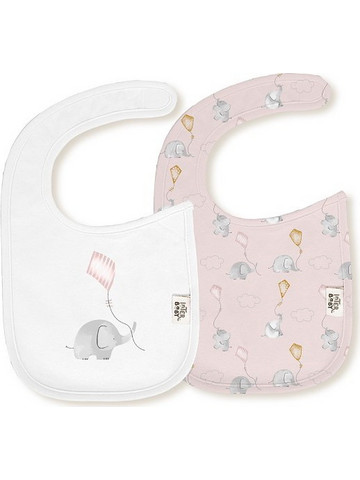 Interbaby Elefante Cometa Σετ Σαλιάρες από 100% Βαμβάκι με Αυτοκόλλητο Λευκή Ροζ 2τμχ