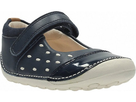 Clarks Little Lou Παιδικές Μπαλαρίνες Δερμάτινες Ανατομικές με Σκρατς Navy Μπλε 26127404