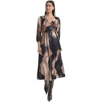 Fibes Fashion Midi Φόρεμα για Γάμο / Βάπτιση Κρουαζέ Σατέν Καφέ 05-9746
