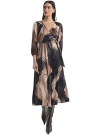 Fibes Fashion Midi Φόρεμα για Γάμο / Βάπτιση Κρουαζέ Σατέν Καφέ 05-9746