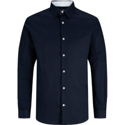 Jack & Jones Ανδρικό Πουκάμισο Βαμβακερό Ριγέ Μακρυμάνικο Κανονική Γραμμή Navy Μπλε 26273779