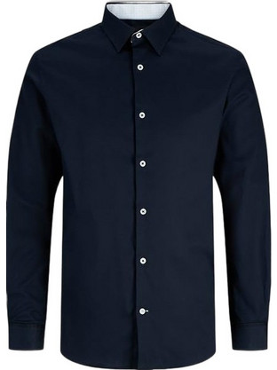 Jack & Jones Ανδρικό Πουκάμισο Βαμβακερό Ριγέ Μακρυμάνικο Κανονική Γραμμή Navy Μπλε 26273779