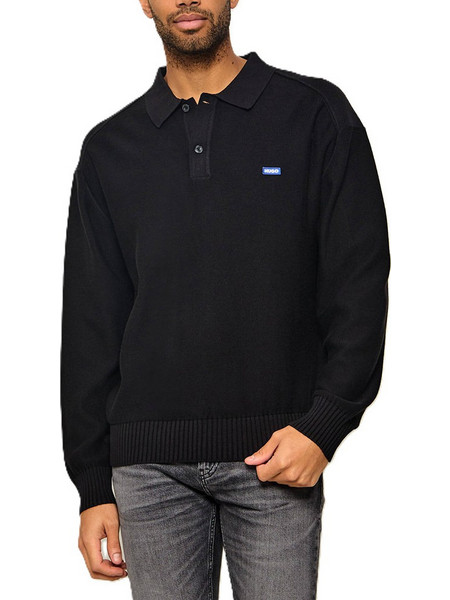 Hugo Ανδρική Μπλούζα Polo Μακρυμάνικη Μαύρη 50570276-001