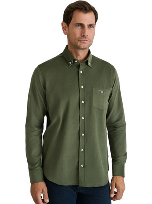 Navy & Green Ανδρικό Πουκάμισο Βαμβακερό Μακρυμάνικο Κανονική Γραμμή Χακί 24NG.SD146/1B.2