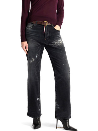 Dsquared2 Ψηλόμεσο Γυναικείο Τζιν Παντελόνι Slim Εφαρμογή με Σκισίματα Μαύρο S75LB1188D30046-900