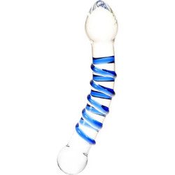 Double Spiral Γυάλινο Dildo 21cm Μπλε Διαφανές