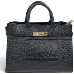 Passaggio Leather Γυναικεία Τσάντα Χειρός Δερμάτινη Μαύρη 5004-KR-01