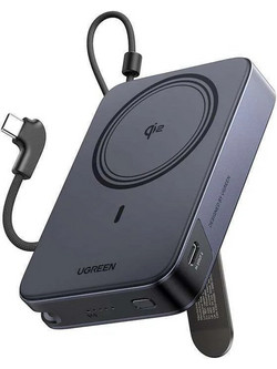 Ugreen PB568 Wireless Magsafe Power Bank 10000mAh 30W με Ενσωματωμένο Καλώδιο USB-C Power Delivery Black