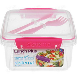Sistema Lunch Box Plus Δοχείο Φαγητού Πλαστικό Κατάλληλο για Φούρνο Μικροκυμάτων 1.2lt Διαφανές Ροζ