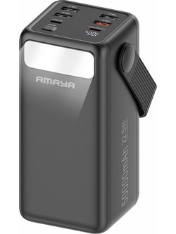 Amaya APB-50 Power Bank 50000mAh 22.5W με Ενσωματωμένα Καλώδια USB-C Lightning & micro USB Black