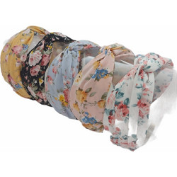 RO Accessories Στέκα Μαλλιών Υφασμάτινη Κόμπος Floral Ροζ 14-0111