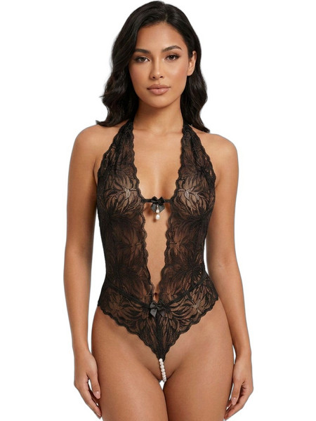 Milena By Paris Sexy Κορμάκι String Αυτοκινήτου See Through με Δαντέλα Μαύρο 2541