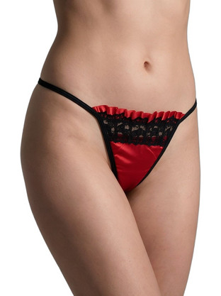 Milena By Paris Γυναικείο Sexy String με Δαντέλα Μαύρο Κόκκινο 7770