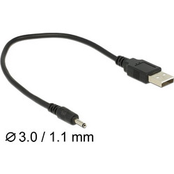 DELOCK Καλώδιο USB σε DC 3.0 x 1.1 mm male, 27cm, Black