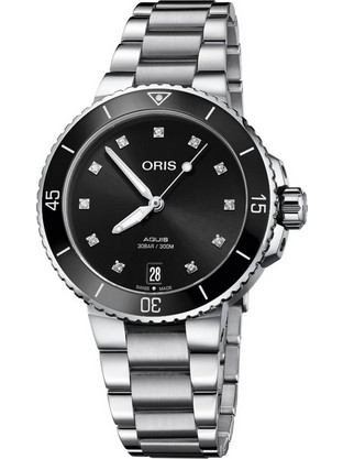 Oris Aquis Diamonds Γυναικείο Ρολόι Αυτόματο με Ασημί Μεταλλικό Μπρασελέ 0173377314194-0781805P