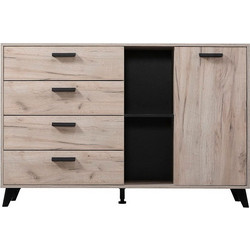 Μπουφές Umbria Ξύλινος με Συρτάρια Grey Oak / Μαύρο 173x40x90.5cm