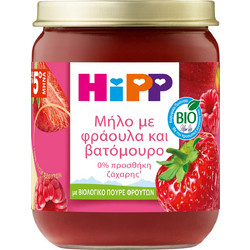 Hipp Βιολογική Φρουτόκρεμα Μήλο Φράουλα & Βατόμουρο 5m+ Χωρίς Ζάχαρη 190gr