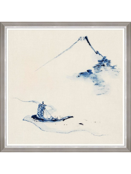 Κάδρο A Person In A Small Boat By Hokusai Fa13350 90X90Cm White-Blue Mindthegap Τετράγωνοι Ξύλο