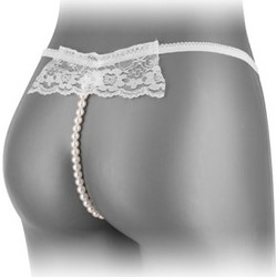 White apron thong with pearls - OS
