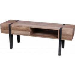 Ξύλινο Έπιπλο τηλεόρασης TV Stand με Μεταλλικές Μαύρες λεπτομέρειες και Συρτάρι, 140x40x50 cm - Aria Trade