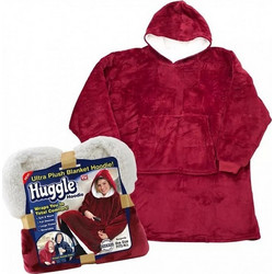 Κουβέρτα Fleece Βελούδινη Με Μανίκια Και Κουκούλα Ultra Plush Huggle Hoodie Κόκκινο Βουργουνδίας