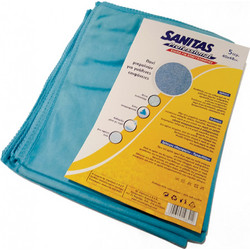 Πανί Καθαρισμού Τζαμιών Επαγγελματικό Microfiber Μπλε Sanitas (Συσ./5τεμ.)
