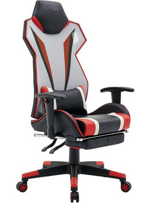 Fylliana D-01 Καρέκλα Gaming Δερματίνης με Ρυθμιζόμενα Μπράτσα και Υποπόδιο Μαύρη Γκρι 388-00-002