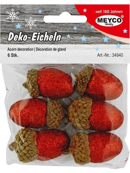 Βελανίδια Κόκκινα Glitter Meyco 3.5cm (6Τεμ.) 34940