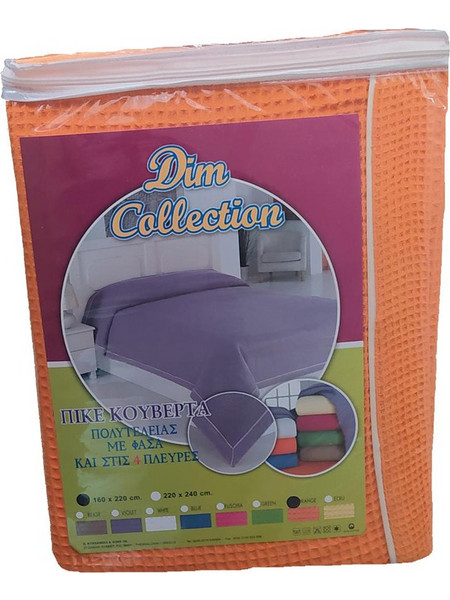 DIMcol ΚΟΥΒΕΡΤΑ ΠΙΚΕ ΕΝΗΛ Cotton 100% 160X220 με φάσα περιμετρικά Orange
