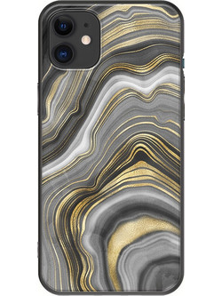 Θήκη Agate Stone - Gold Veined iPhone 11 Black TPU (Μαύρη Σιλικόνη)