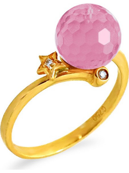 Δαχτυλίδι Κ18 χρυσό με Pink Quartz και διαμάντια - M319263PQ
