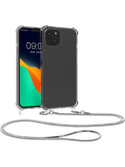 KWmobile Διάφανη Θήκη Σιλικόνης με Μεταλλικό Λουράκι Λαιμού Apple iPhone 14 Plus - Transparent / Silver (59103.35)