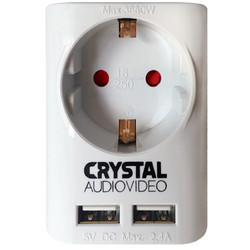 CRYSTAL AUDIO μονόπριζο ταξιδίου με 2 θύρες USB Λευκό