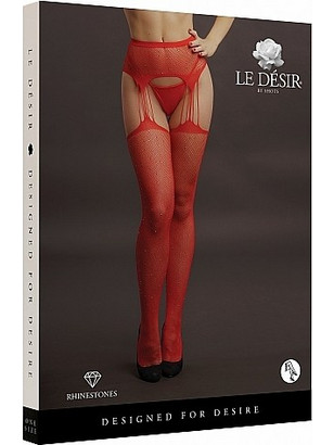 Ζαρτιέρες Suspender Rhinestone Pantyhose - Κόκκινες