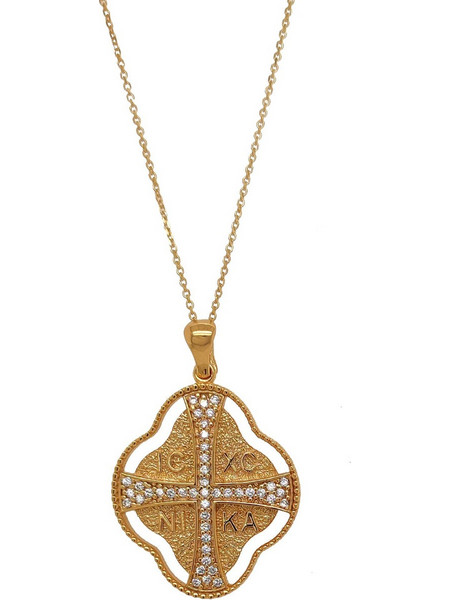 Κολιέ Anastasios Creations χρυσό ασήμι 925 Κωνσταντινάτο με ζιργκόν 45cm FM721