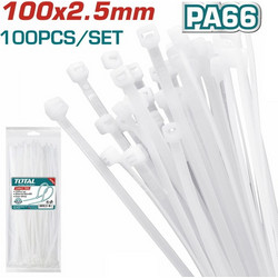 Δεματικά Καλωδίων Λευκά TOTAL 100 Χ 2.5mm 100 τεμαχίων (THTCT1001 )