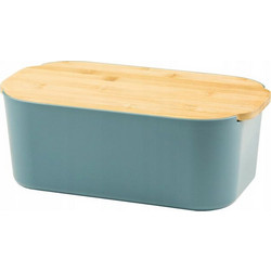 Πλαστική Ψωμιέρα με Καπάκι από Ξύλο Bamboo, 33x18.5x12 cm Μπλε - Aria Trade