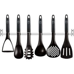 Berlinger Haus Σετ εργαλεία κουζίνας 7τμχ με επιτοίχια βάση, Black Silver Collection BH-6327