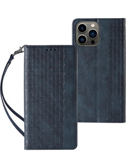 Magnet Strap Case for iPhone 13 Pro Max Pouch Wallet + Mini Lanyard Pendant Blue