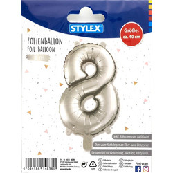 Μπαλόνι μεταλλιζέ Stylex 40cm αριθμός 8 silver (14838)
