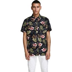 Jack & Jones Ανδρικό Πουκάμισο Βαμβακερό Φλοράλ Κοντομάνικο Κανονική Γραμμή Μαύρο Πολύχρωμο 12161365
