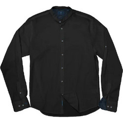 Double Ανδρικό Πουκάμισο Βαμβακερό Μακρυμάνικο Slim Fit με Mao Γιακά Μαύρο GS-504