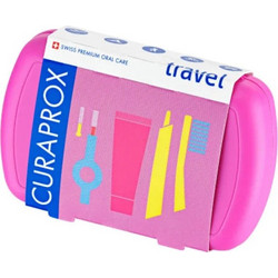 CURAPROX travel kit με οδοντόκρεμα 10ml, οδοντόβουρτσα πτυσσόμενη, μεσοδόντιο βουρτσάκι καθαρισμού & κουτί μεταφοράς ροζ 1τμχ