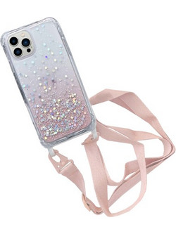 Θήκη Σιλικόνης Glitter Shockproof με Λουράκι Λαιμού iPhone 14 Pro - Pink