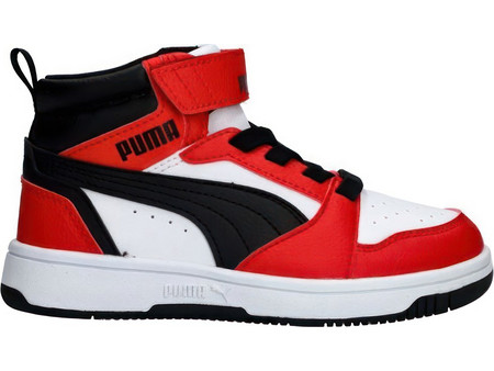 Puma Rebound V6 MID Παιδικά Sneakers Μποτάκια Λευκά Κόκκινα 393832-03